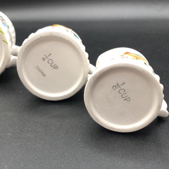 Vintage 4 Rooster Measuring Cups. Delicate ceramic Farmhouse style Decor Japan - Picture 7 of 8